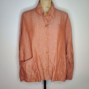 J. Jill 100% Linen Dolman Sleeve Button Up Collared Tunic Size 1X